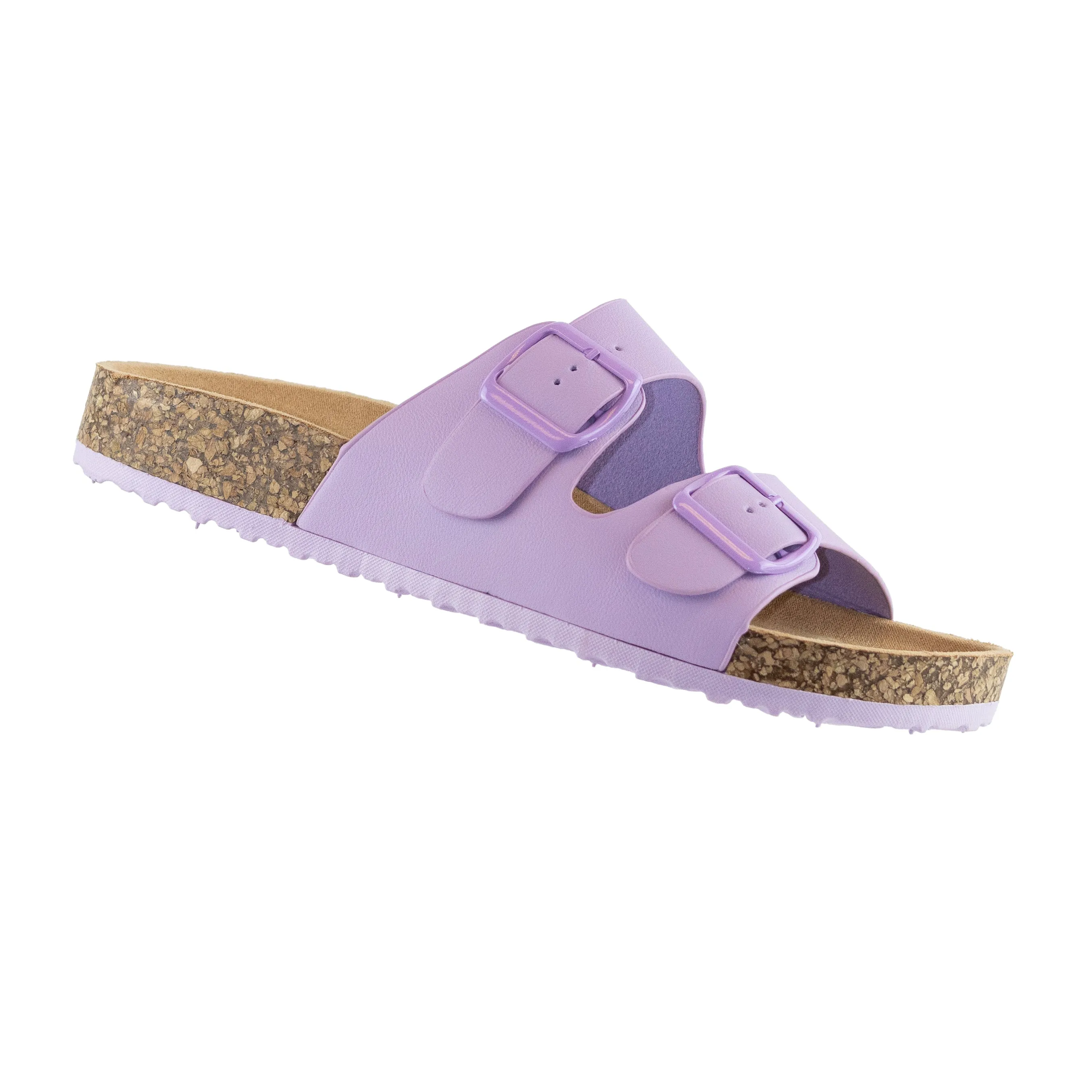 Audrina - Women's Slip-On Sandals, Double Strap with Buckle Detail, Cork Sole for a Natural & Trendy Look