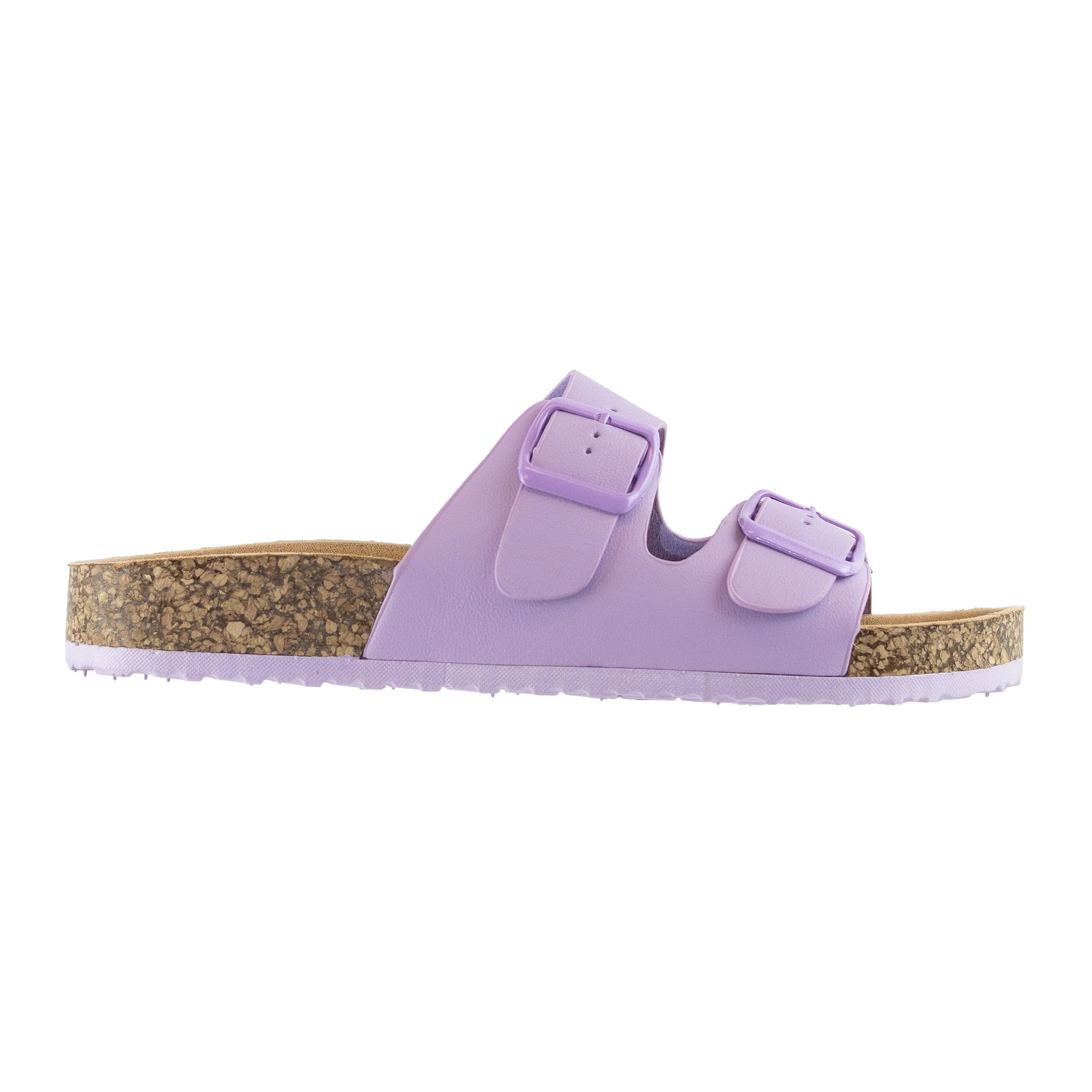 Audrina - Women's Slip-On Sandals, Double Strap with Buckle Detail, Cork Sole for a Natural & Trendy Look