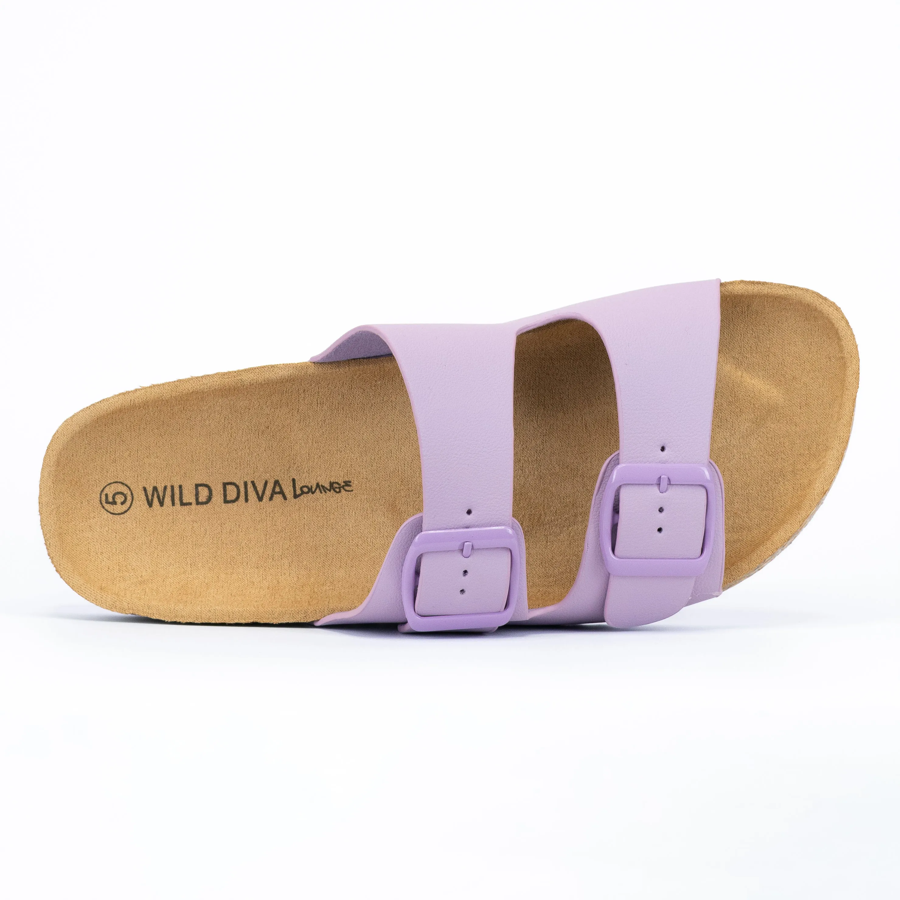 Audrina - Women's Slip-On Sandals, Double Strap with Buckle Detail, Cork Sole for a Natural & Trendy Look