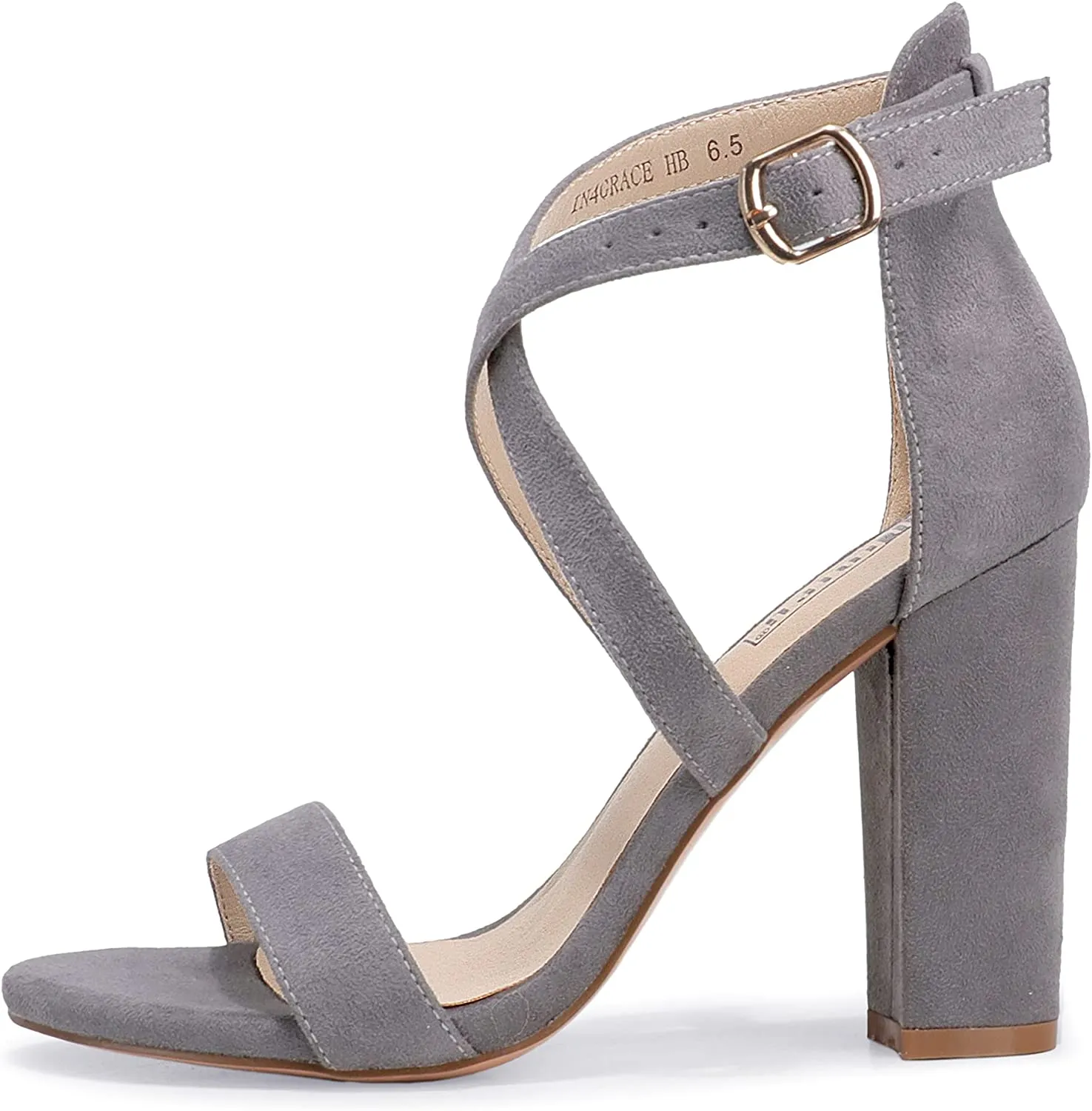 Dress Shoes Gray Suede Chunky High Heel Open Toe Sandal