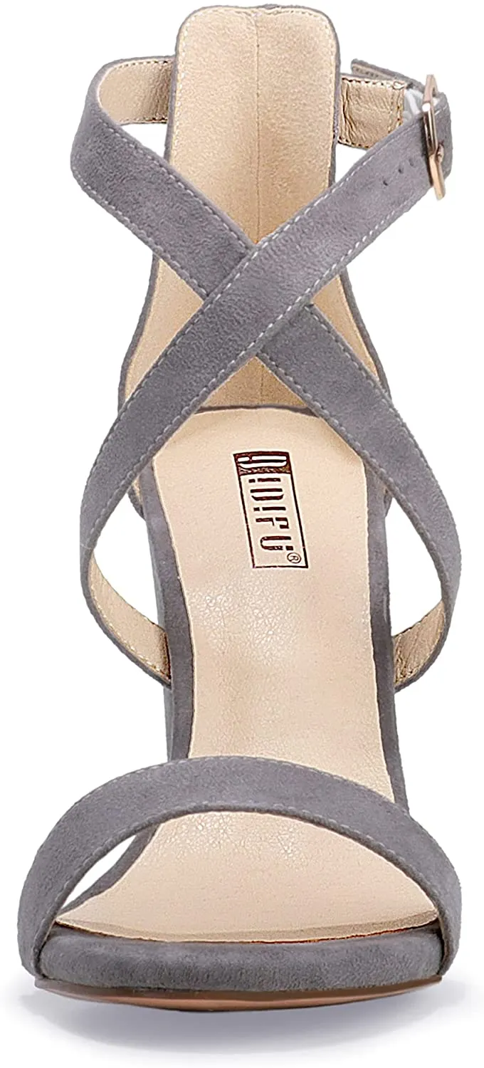 Dress Shoes Gray Suede Chunky High Heel Open Toe Sandal