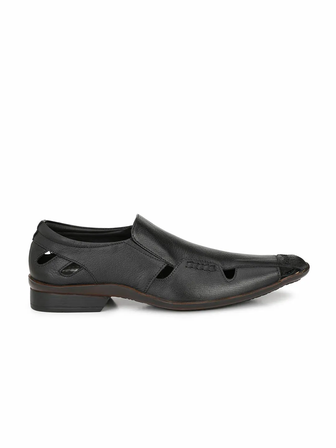 Hitz Men's Black Leather Shoes-Style Slip On Sandals