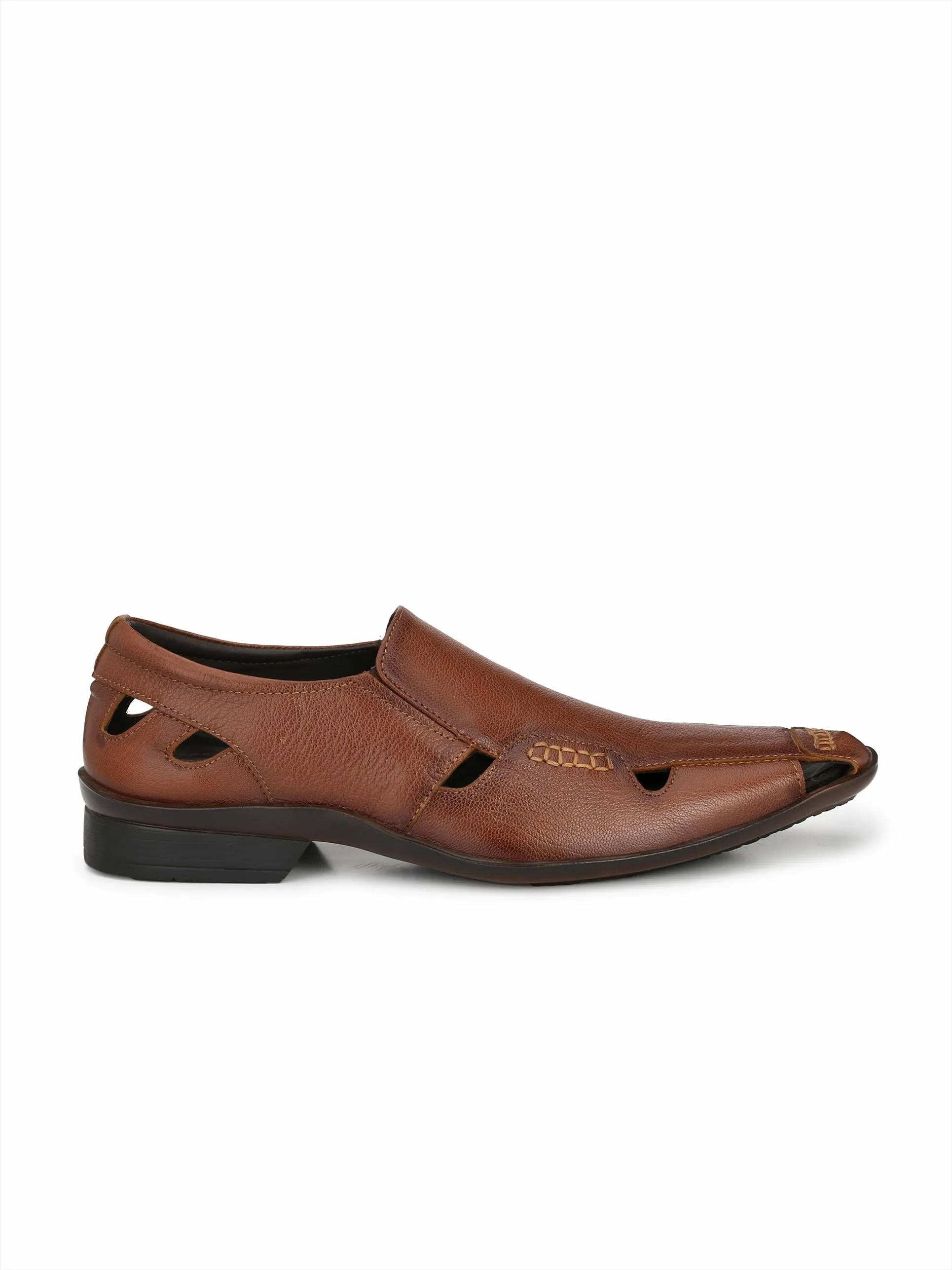 Hitz Men's Tan Leather Shoes-Style Slip On Sandals