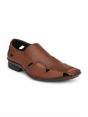 Hitz Men's Tan Leather Shoes-Style Slip On Sandals
