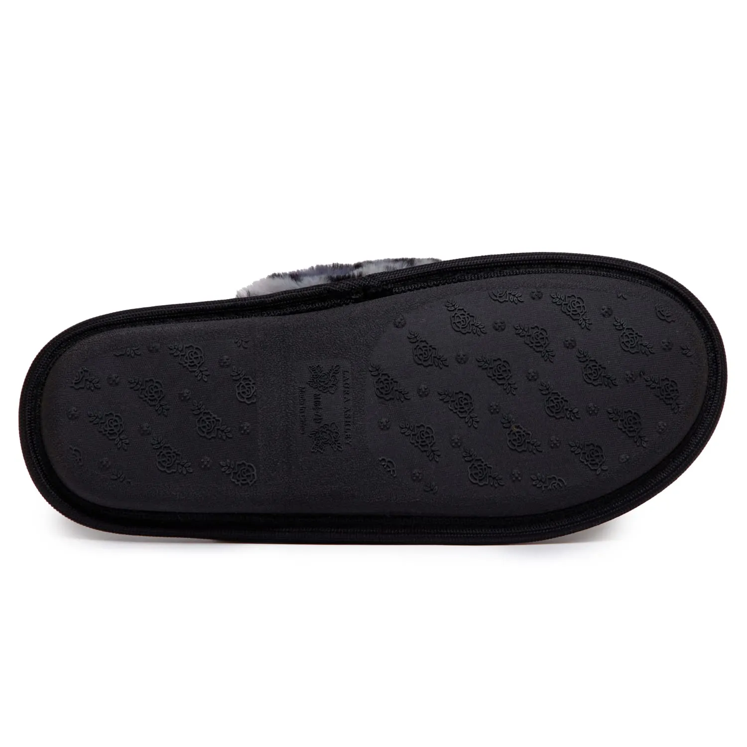 Laura Ashley Soft Plush Memory Foam Home Spa Thong Slippers for Women, Furry Leopard Print Bedroom Flip Flop Slippers