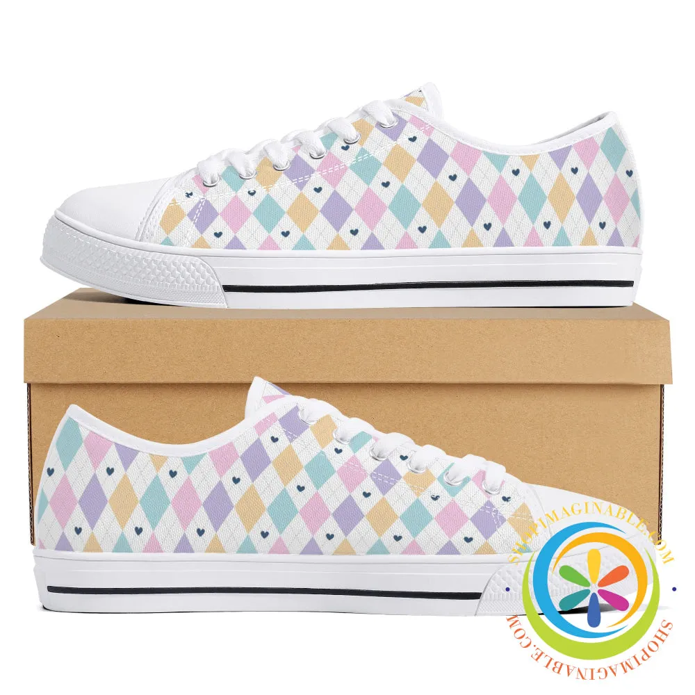Pastel Diamond Love  Ladies Low Top Canvas Shoes