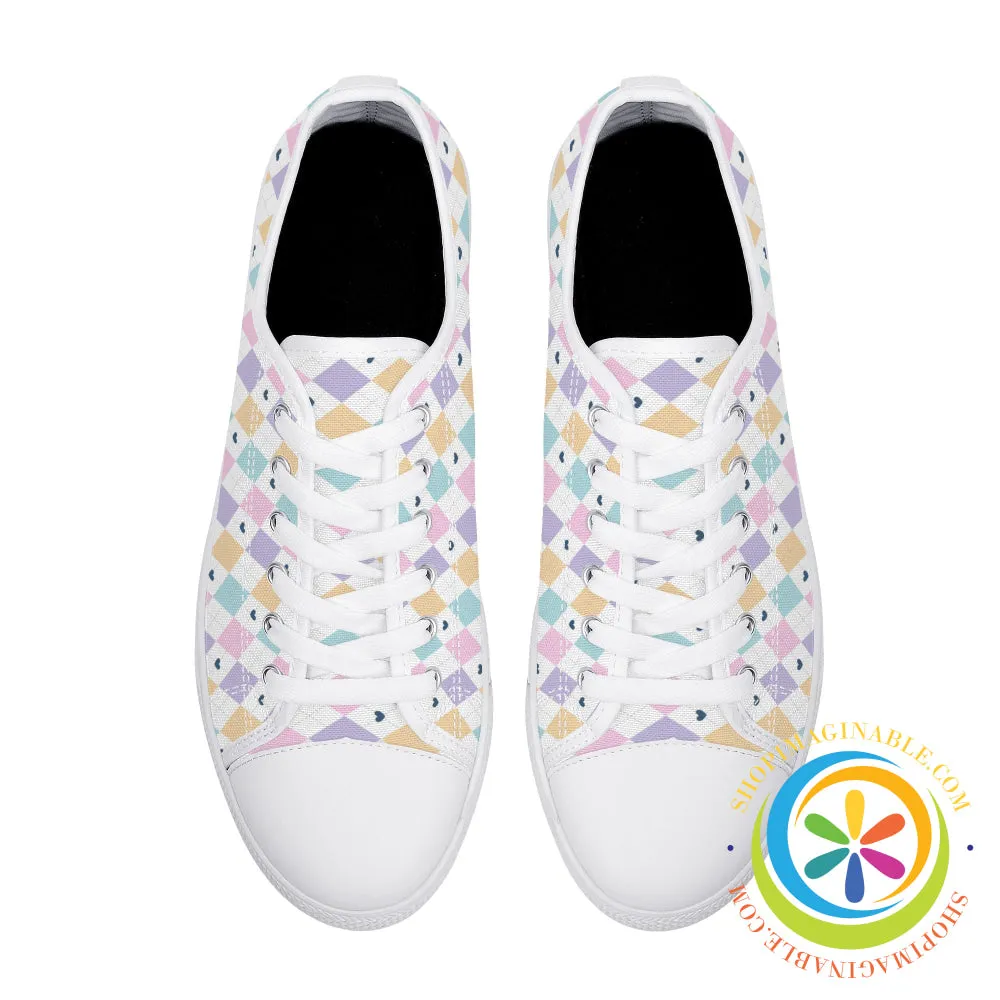 Pastel Diamond Love  Ladies Low Top Canvas Shoes