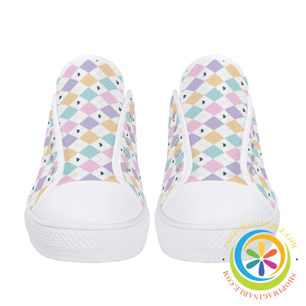 Pastel Diamond Love  Ladies Low Top Canvas Shoes