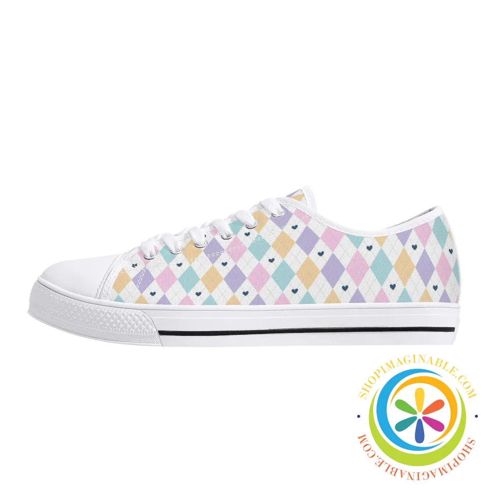 Pastel Diamond Love  Ladies Low Top Canvas Shoes