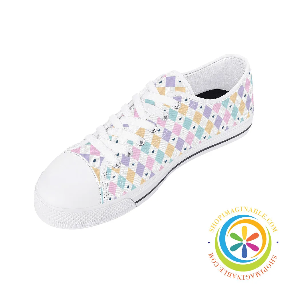 Pastel Diamond Love  Ladies Low Top Canvas Shoes