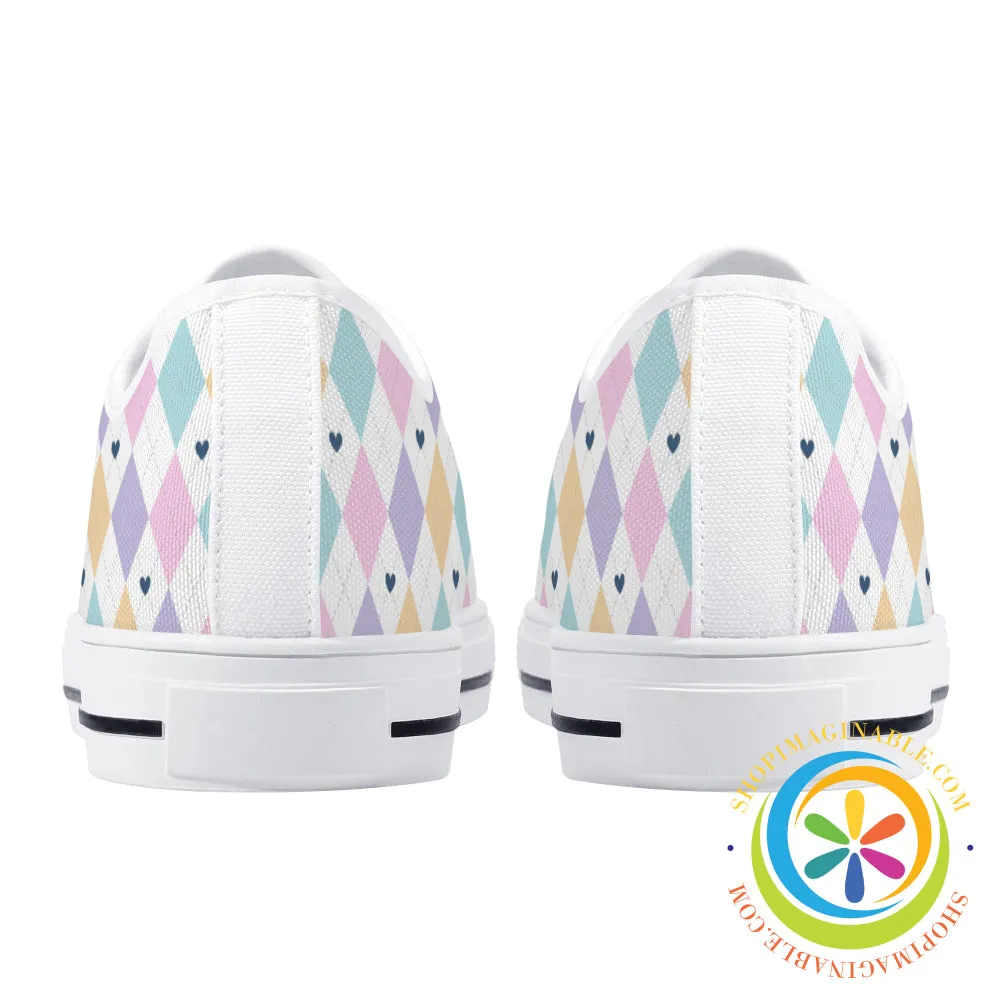 Pastel Diamond Love  Ladies Low Top Canvas Shoes
