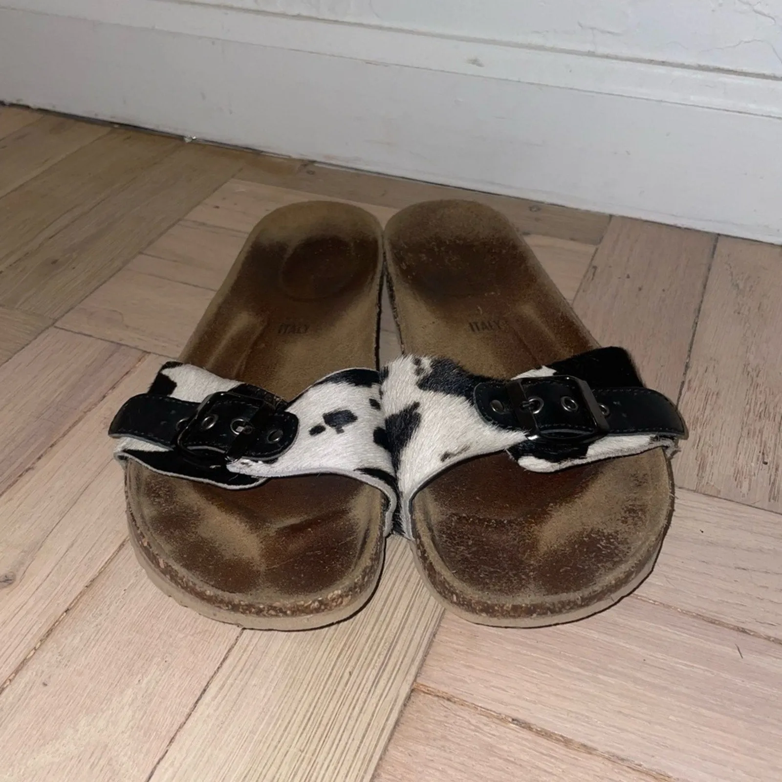 Seychelles Speechless Cow Hide Buckle Slide Cork Sandals (W8.5)