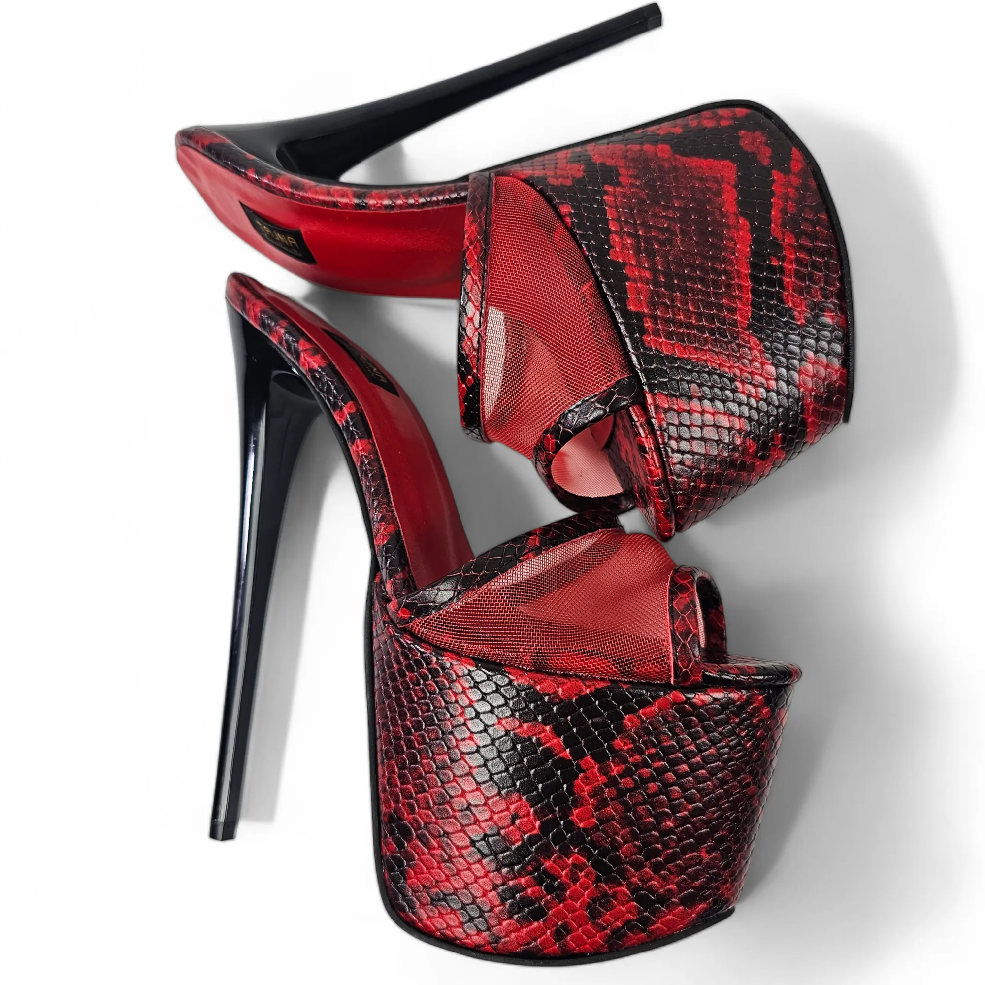 Snake Print Red Black Transparent Leather Slippers