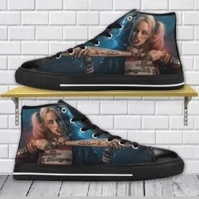 Superhero Comic Harley Quinn Joker Shoes High Top Sneakers for Kids and Adults