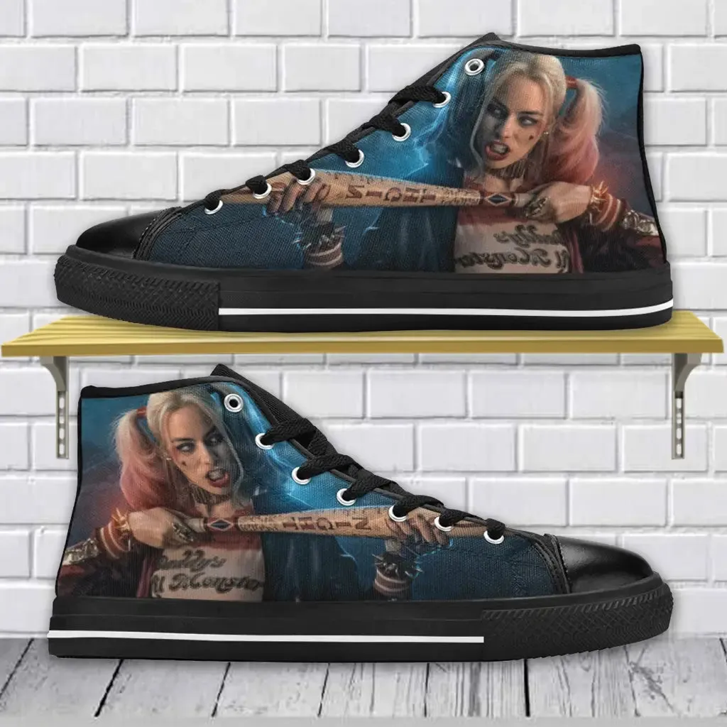 Superhero Comic Harley Quinn Joker Shoes High Top Sneakers for Kids and Adults