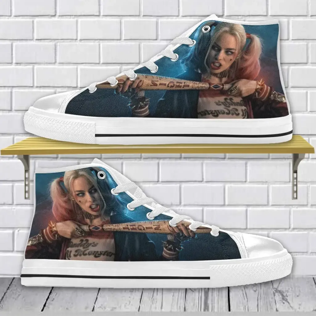 Superhero Comic Harley Quinn Joker Shoes High Top Sneakers for Kids and Adults