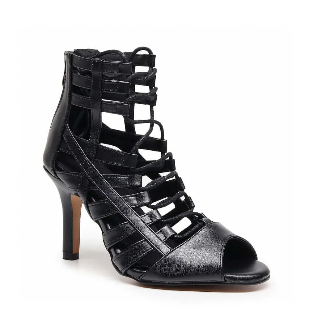 Tiyah - Strappy Open Toe Vegan Lace Up Latin Dance Shoes (Street Sole)