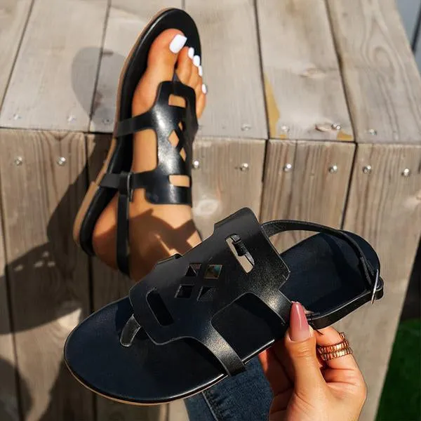 Women's Retro Flat Hollow Ethnic Style Sandals 31680170S