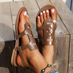 Women's Retro Flat Hollow Ethnic Style Sandals 31680170S