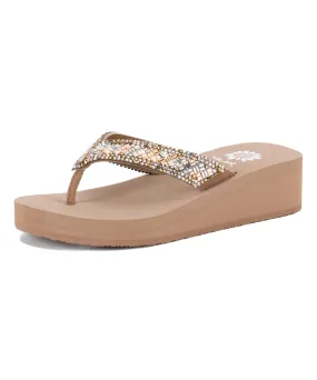 Yellow Box Skyllah Toast Open Toe Rhinestone Wedge Platform Flip Flops